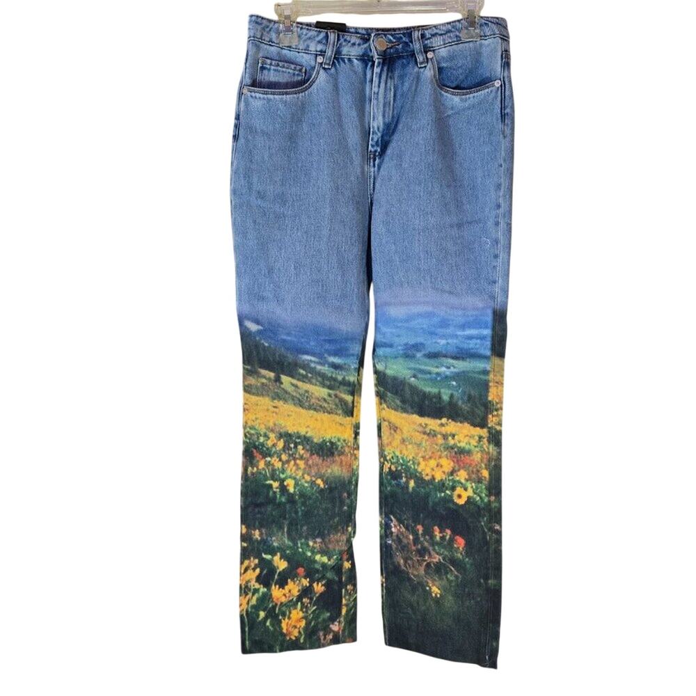 Blank NYC Jeans The Madison Crop High Rise Artsy Unique Landscape Print | 27